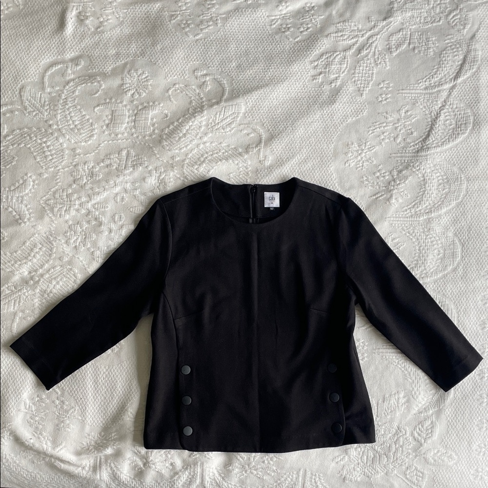 CAbi Black Three-Quarter Sleeve Button-Accent Top